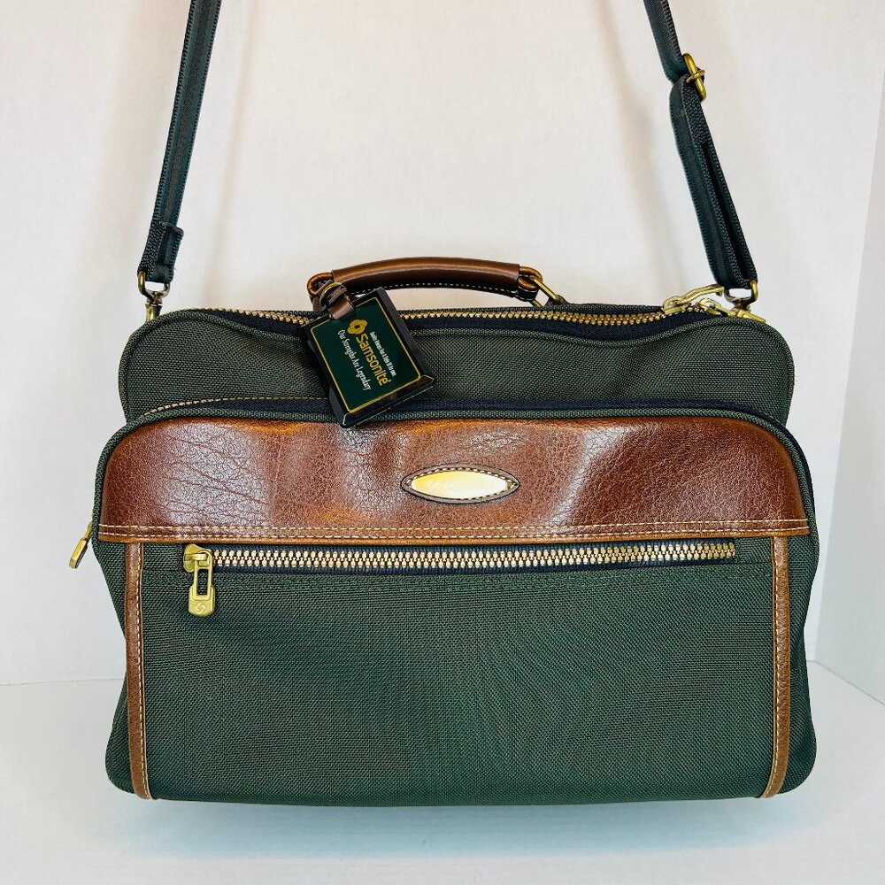 Authentic Samsonite Vintage Laptop/Messenger Nylon Leather Bag - Green Brown